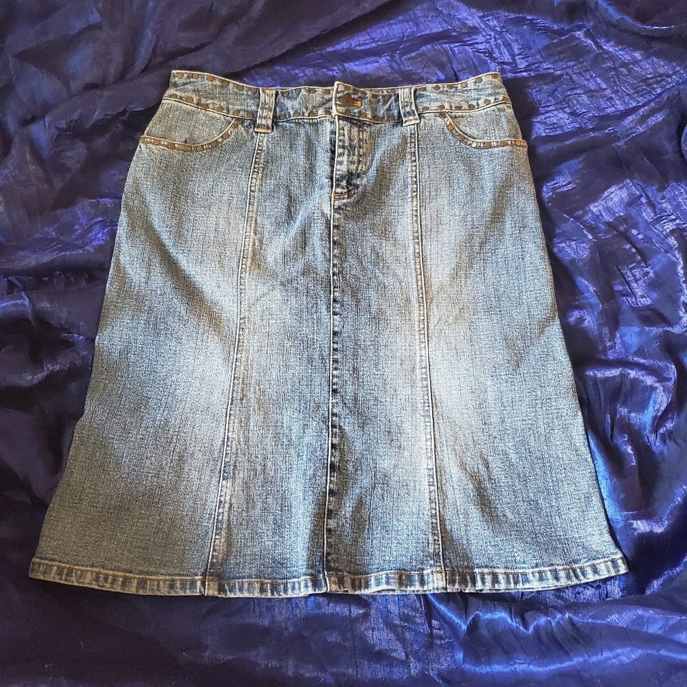 Michael  Kors Denim Mini Skirt with Grommet Detail